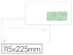 500 sobres Liderpapel 115x225mm.reciclado blanco 90g/m² ventana derecha
